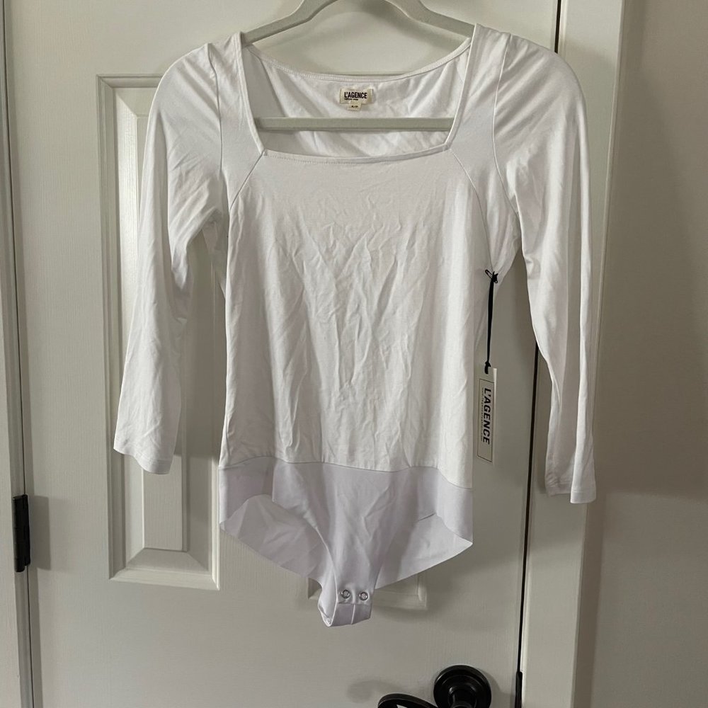 L'Agence White Angel Square Neck Bodysuit Size Small NEW